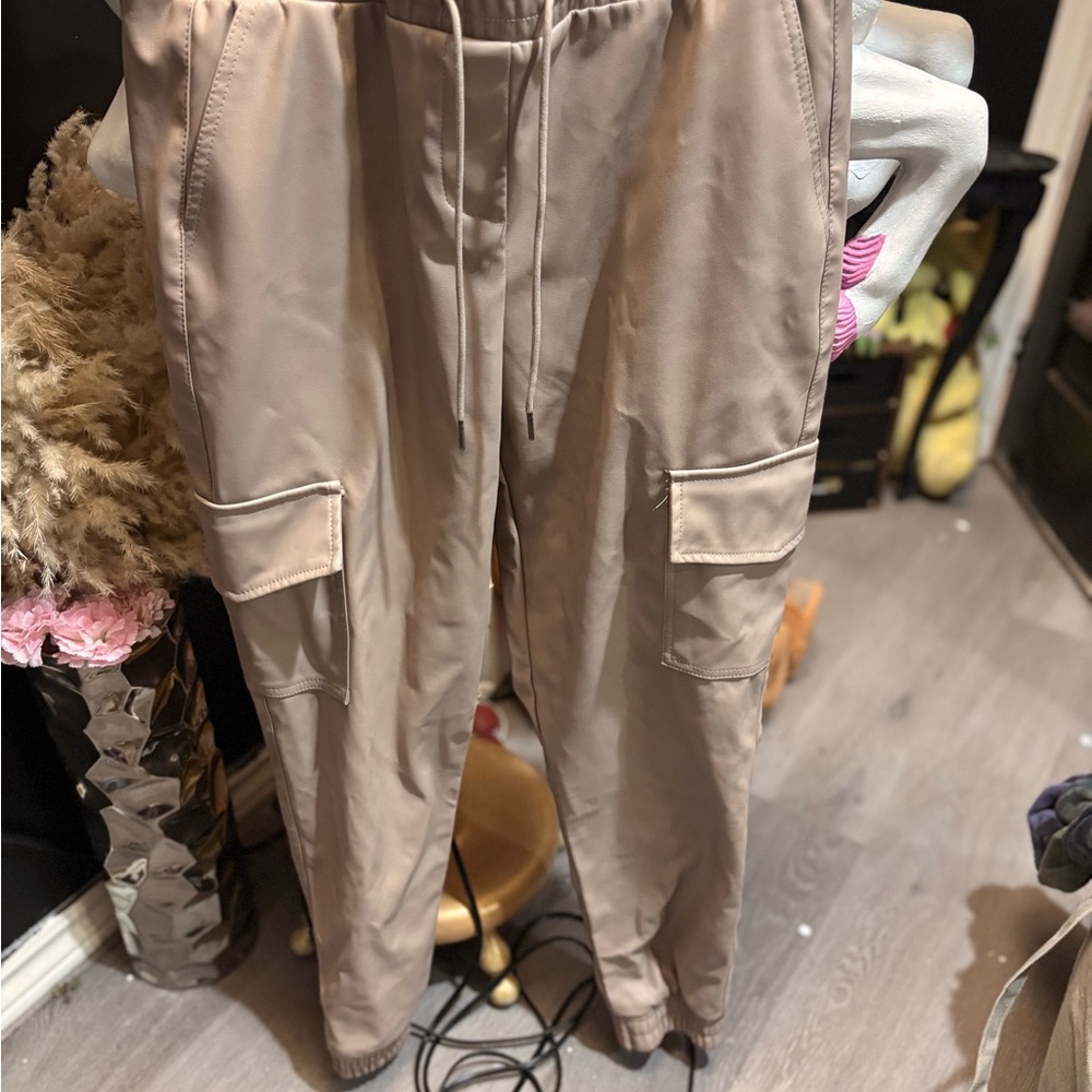 Forever 21 Tan Cargo Pants Faux Leather